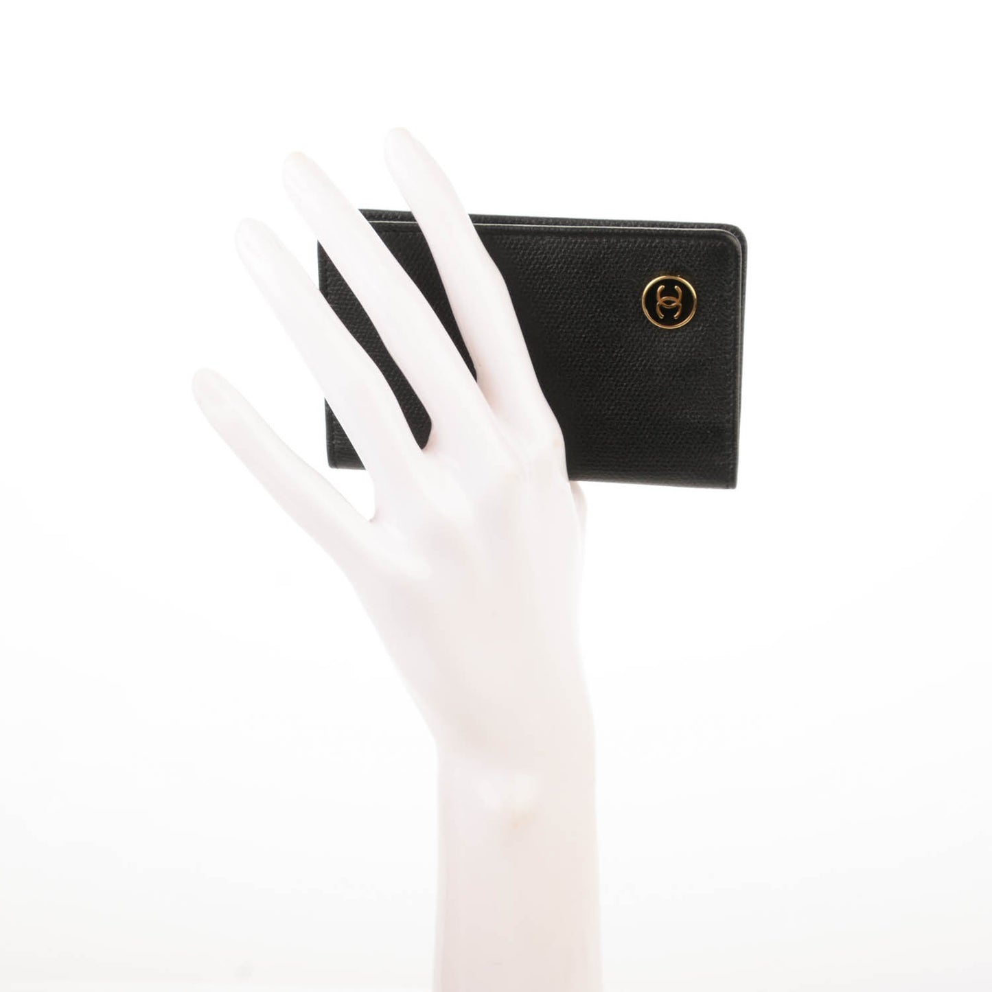 Grained Calfskin Small CC Button Pocket Agenda Cover Black