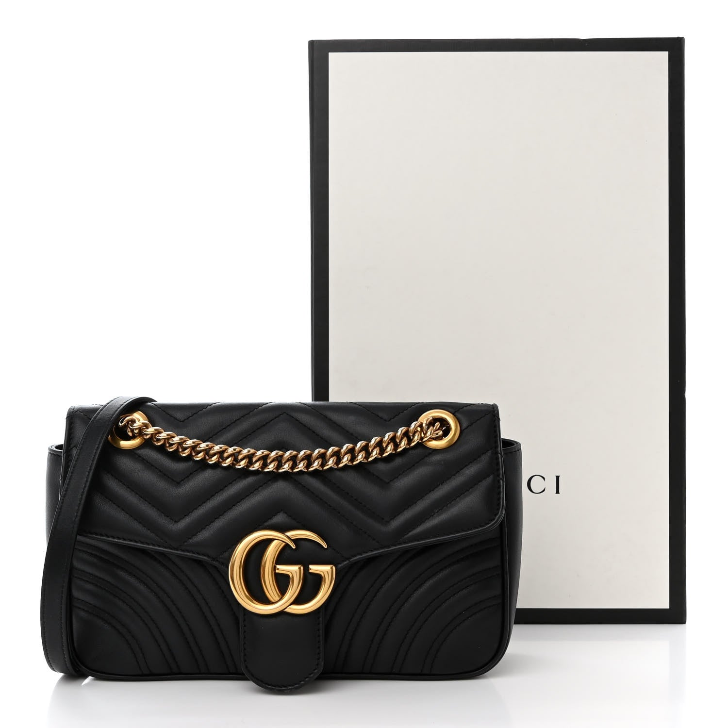 Gucci Calfskin Matelasse Small GG Marmont Shoulder Bag Black 12 of 12