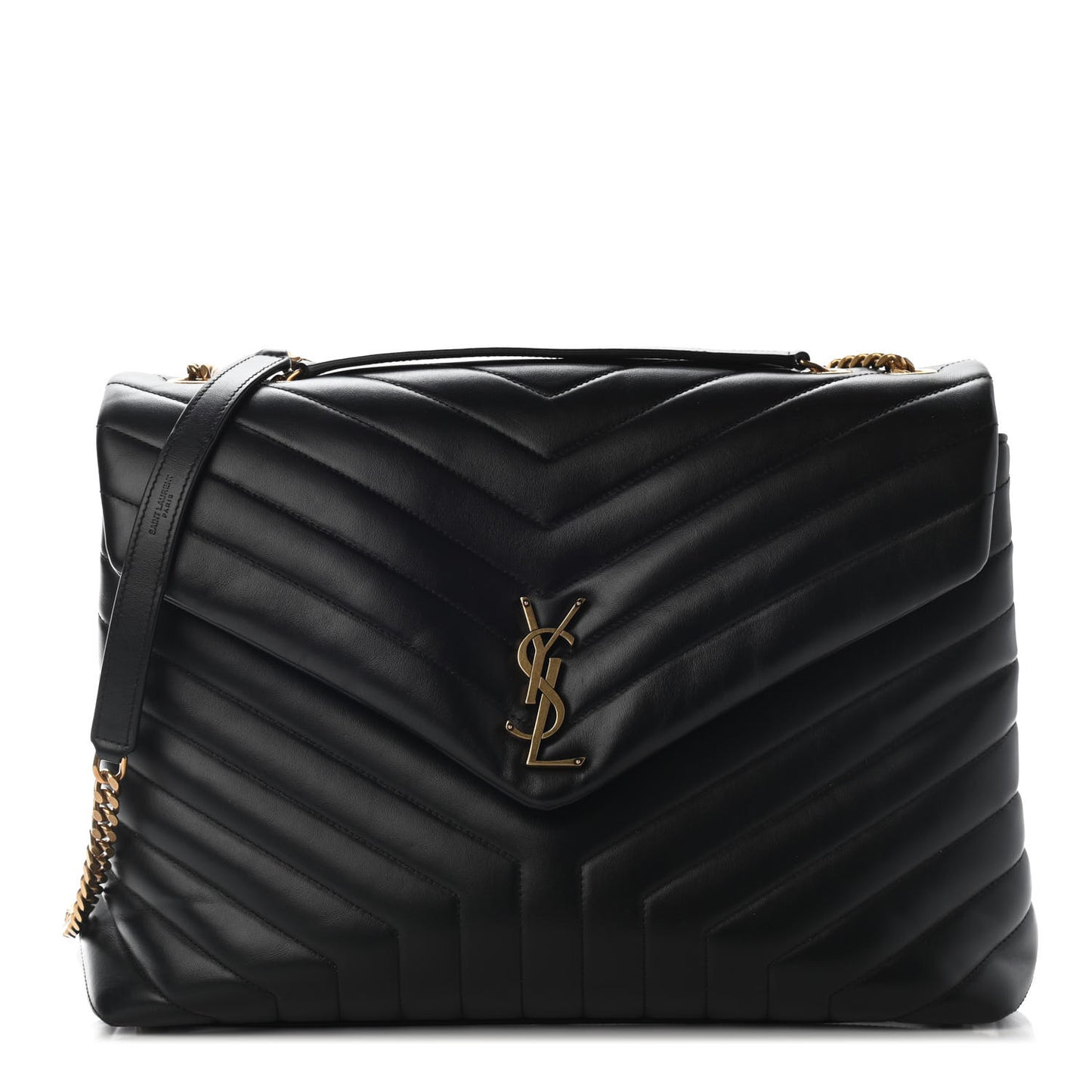 Calfskin Y Quilted Monogram Large Loulou Chain Satchel Black