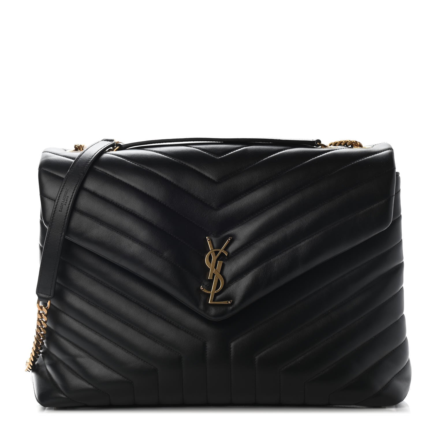 Saint Laurent Calfskin Y Quilted Monogram Large Loulou Chain Satchel Black 1 of 8