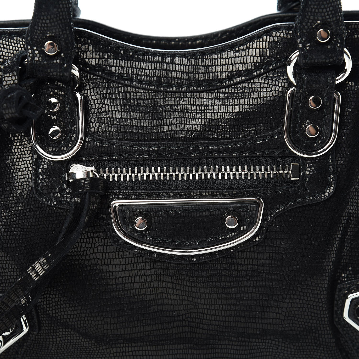 Balenciaga Lizard Embossed Agneau Silver Metallic Edge Hardware Nano City Black 8 of 10