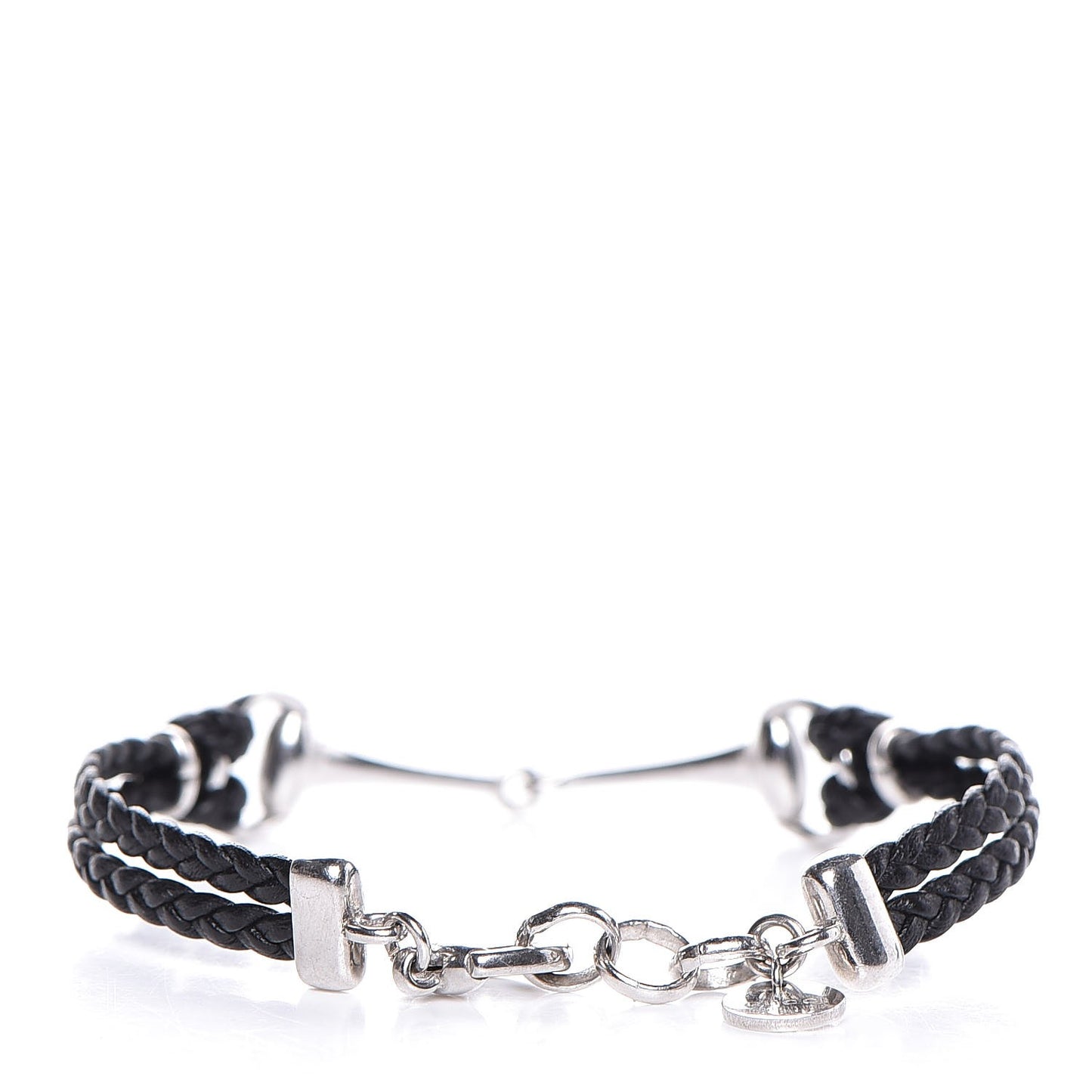 Sterling Silver Leather Horsebit Bracelet Black