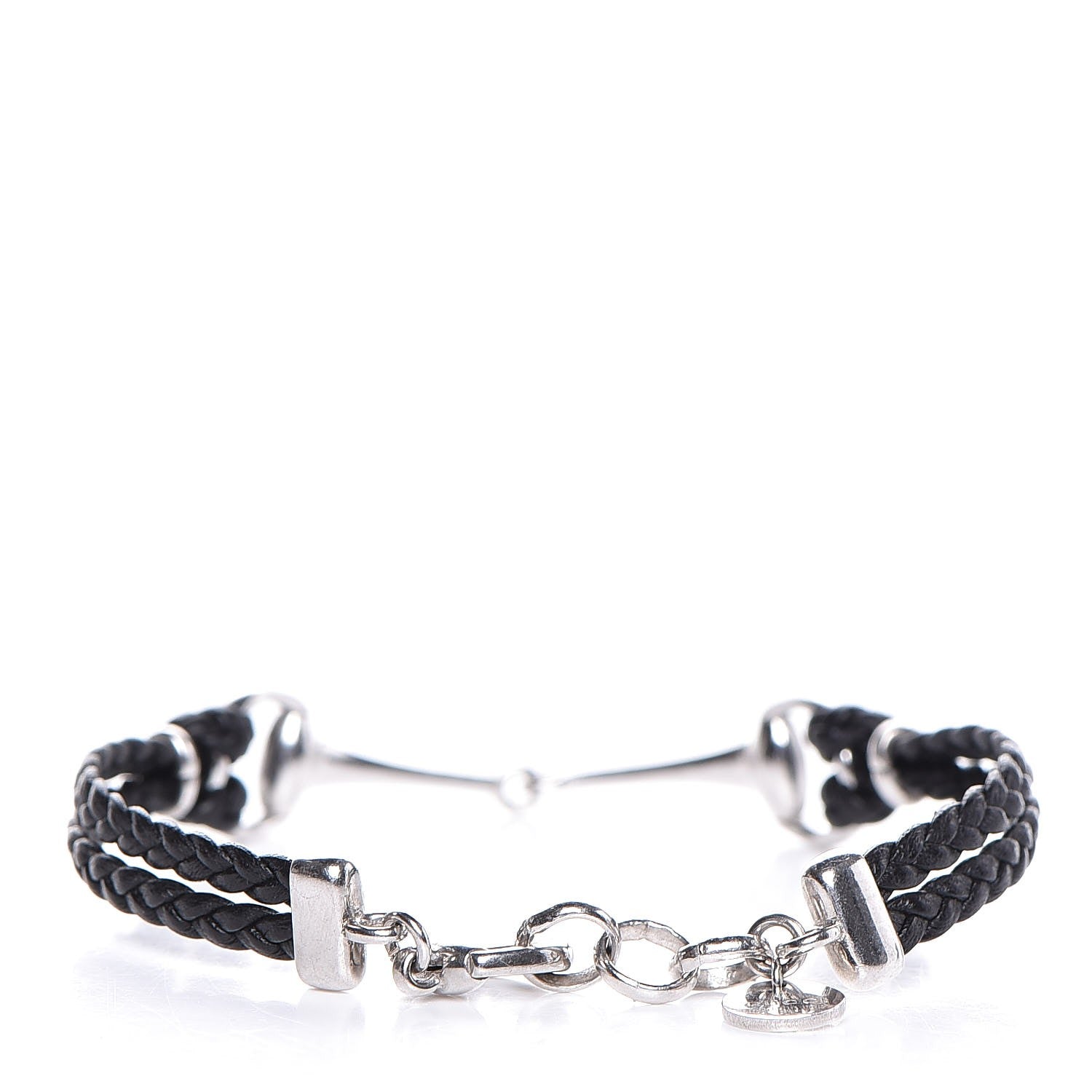 Gucci Sterling Silver Leather Horsebit Bracelet Black 3 of 5