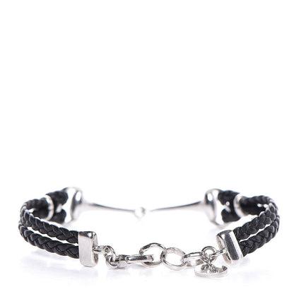 Gucci Sterling Silver Leather Horsebit Bracelet Black 3 of 5