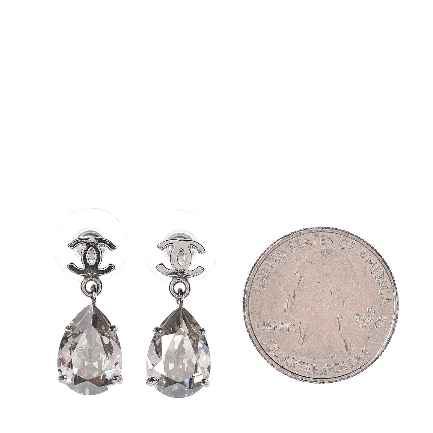 Crystal CC Tear Drop Earrings Silver