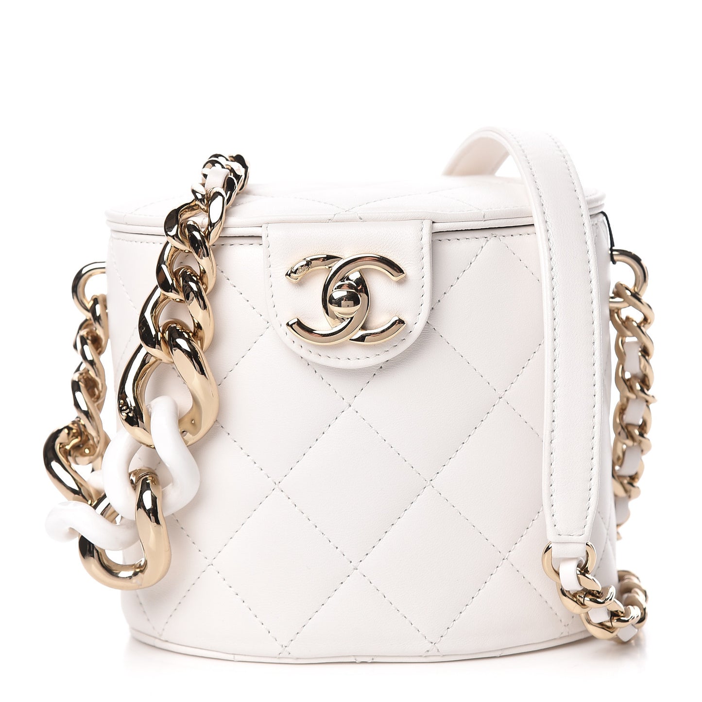 Lambskin Resin Elegant Chain Vanity Case White