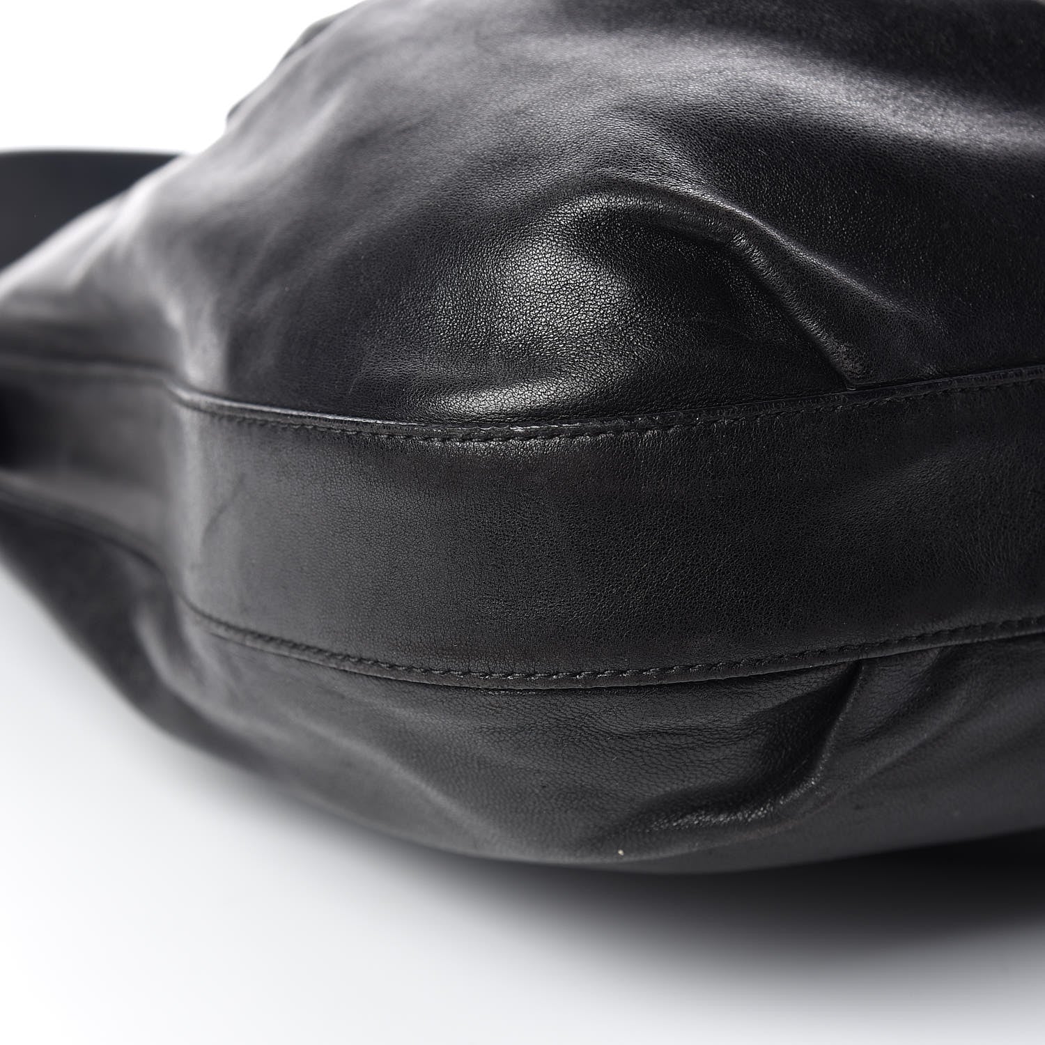 Prada Soft Calf Pleated Hobo Black 9 of 11