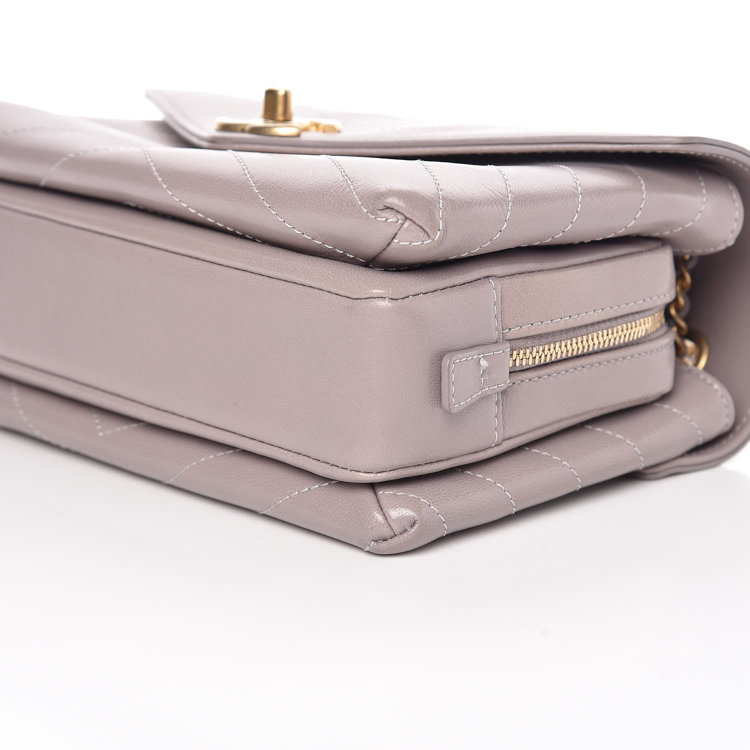Chanel Lambskin Chevron Stitched Envelope Flap Light Grey 9 of 9