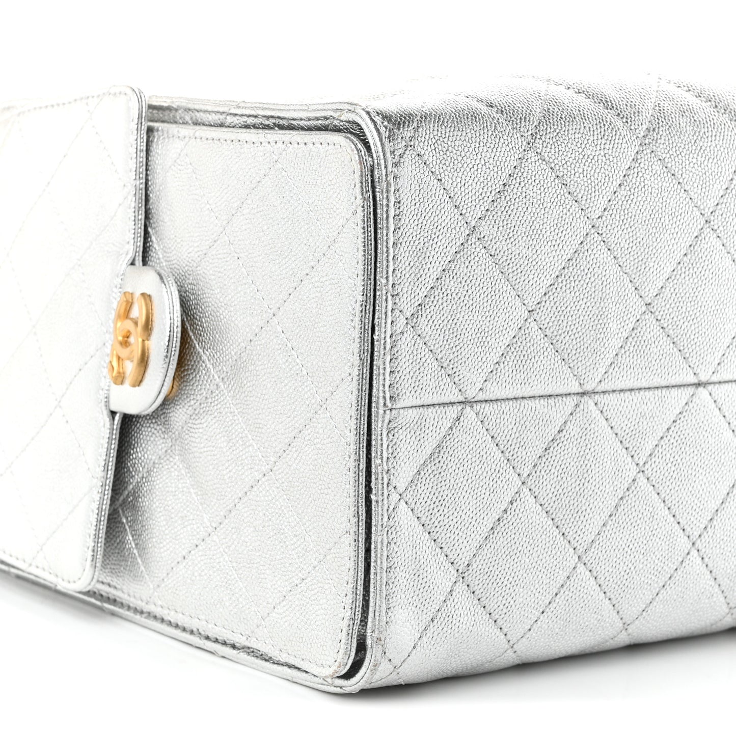 Metallic Caviar Quilted Medium Chanel 25 Handbag Silver