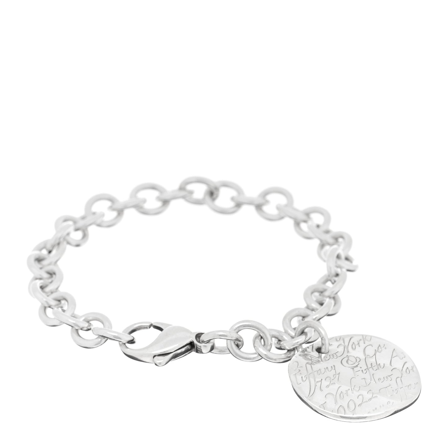 Sterling Silver Notes Round Tag Charm Bracelet