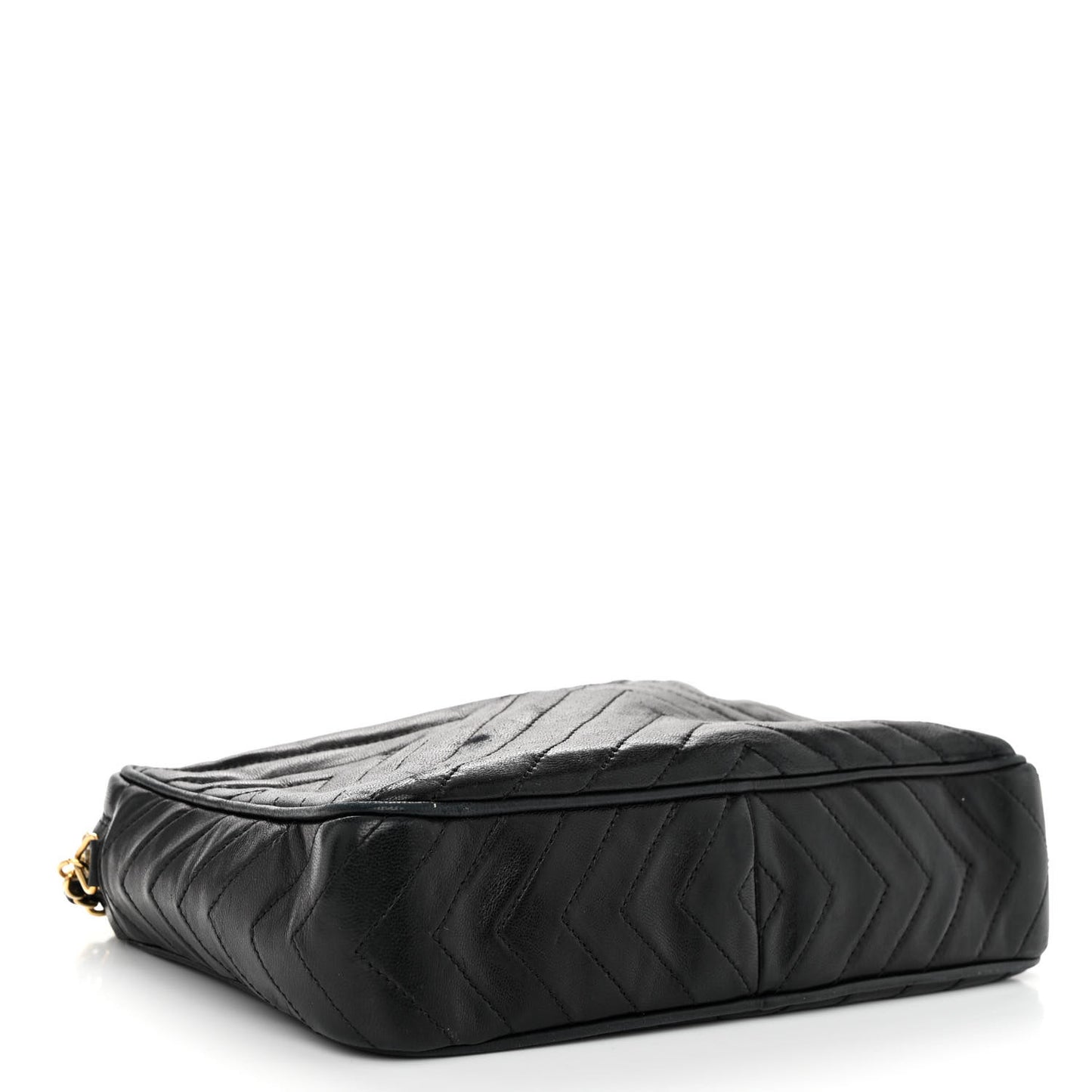 Lambskin Chevron Quilted Tassel Camera Case Black