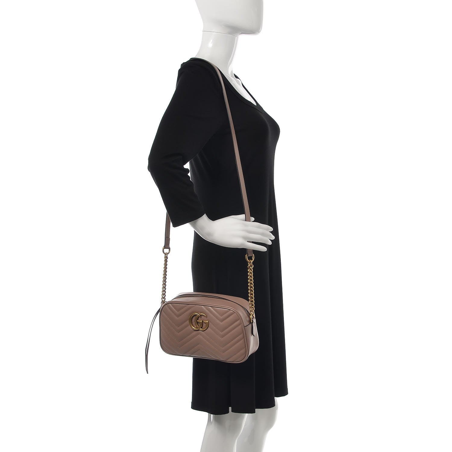 Gucci Calfskin Matelasse Small GG Marmont Chain Shoulder Bag Porcelain Rose 2 of 7