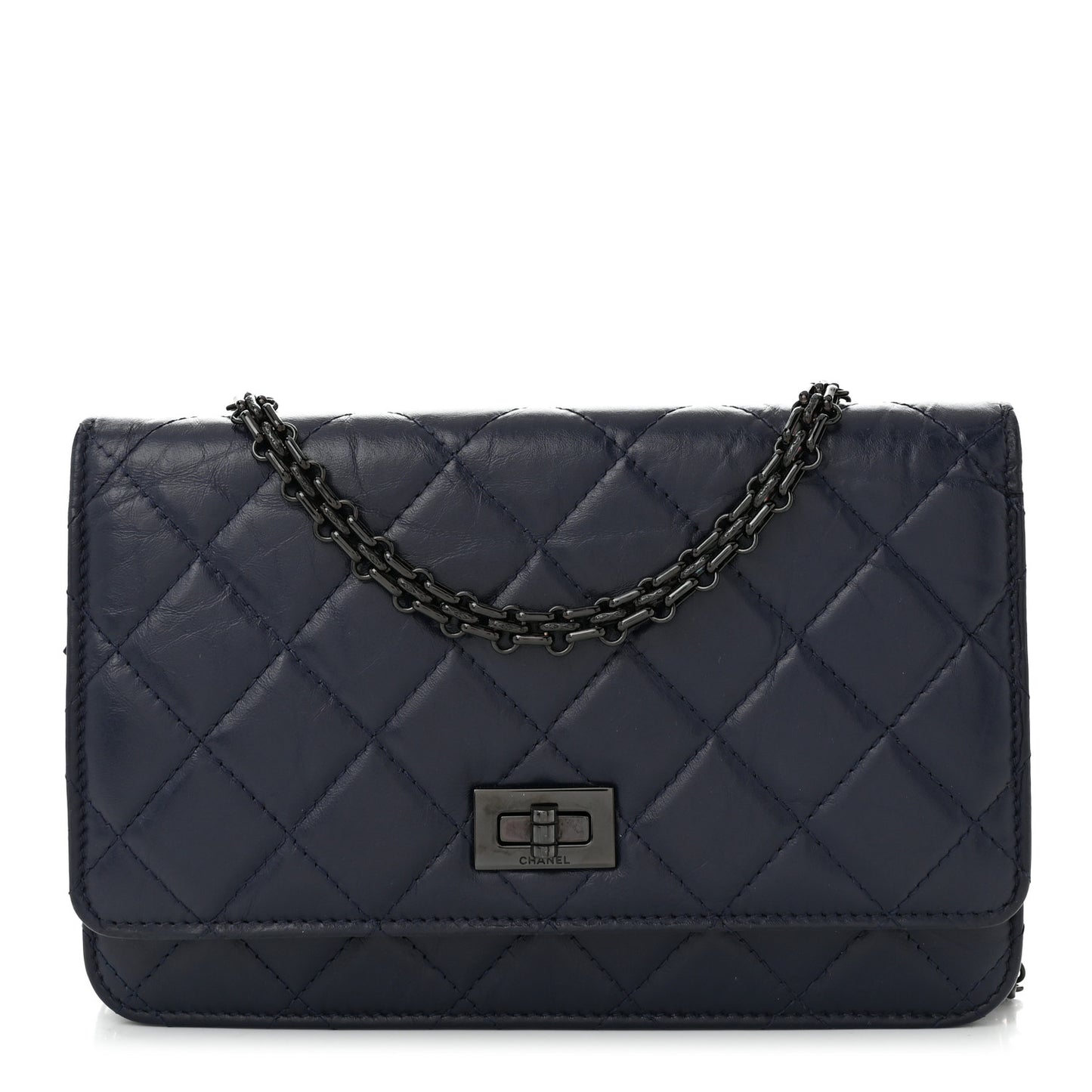 Aged Calfskin Quilted Reissue Wallet On Chain WOC Navy Blue
