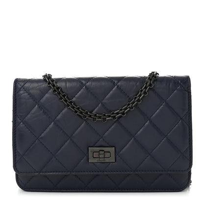 Chanel Aged Calfskin Quilted Reissue Wallet On Chain WOC Navy Blue 1 of 11