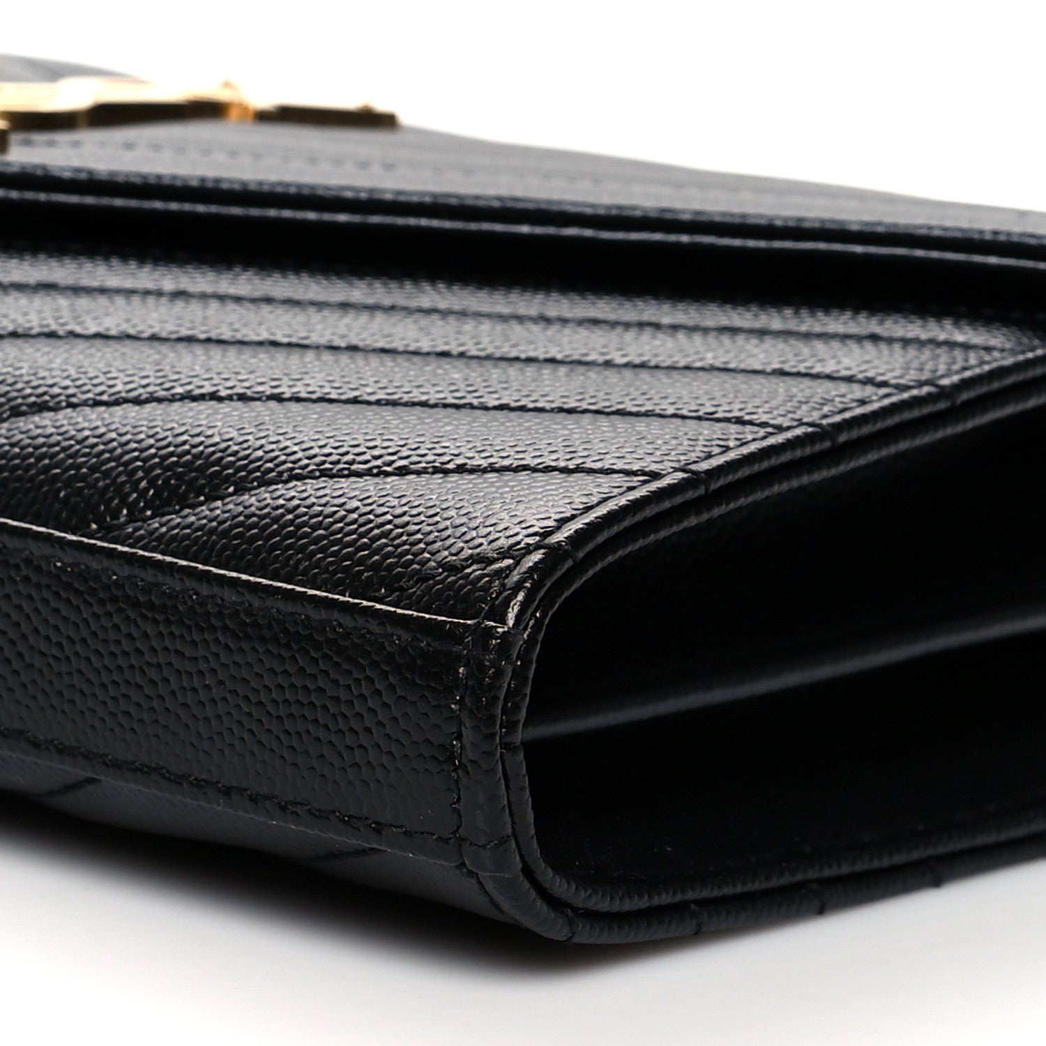 Saint Laurent Grain De Poudre Matelasse Chevron Monogram Chain Wallet Black 11 of 11