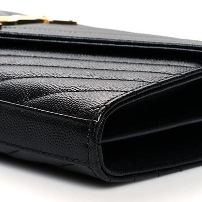Saint Laurent Grain De Poudre Matelasse Chevron Monogram Chain Wallet Black 11 of 11