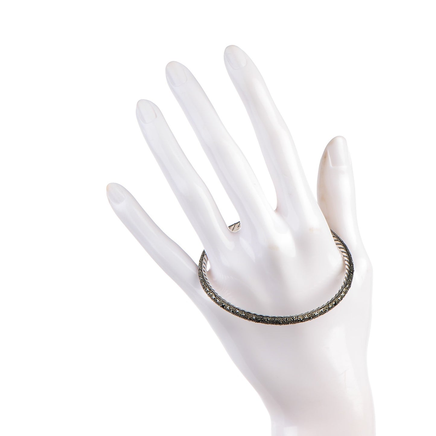 Sterling Silver Black Diamond 4mm Midnight Melange Bangle Bracelet