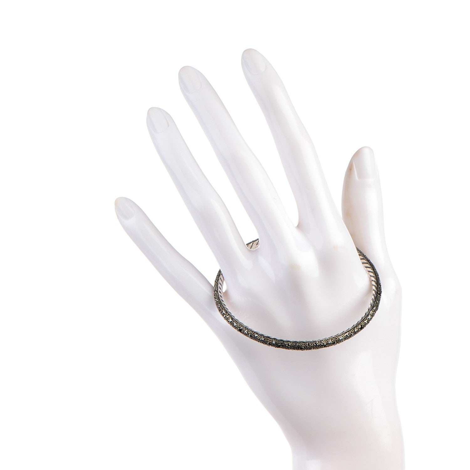 David Yurman Sterling Silver Black Diamond 4mm Midnight Melange Bangle Bracelet 2 of 4