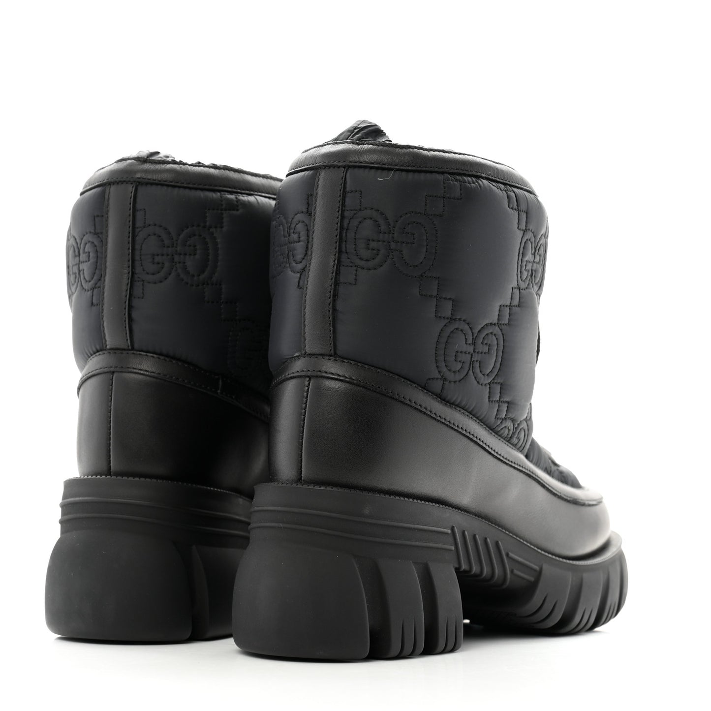 Nylon Calfskin GG Matelasse Lace Up Platform Ankle Boots 37 Black