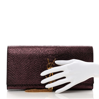 Saint Laurent Metallic Calfskin Snakeskin Embossed Classic Monogram Tassel Clutch Purple 2 of 8