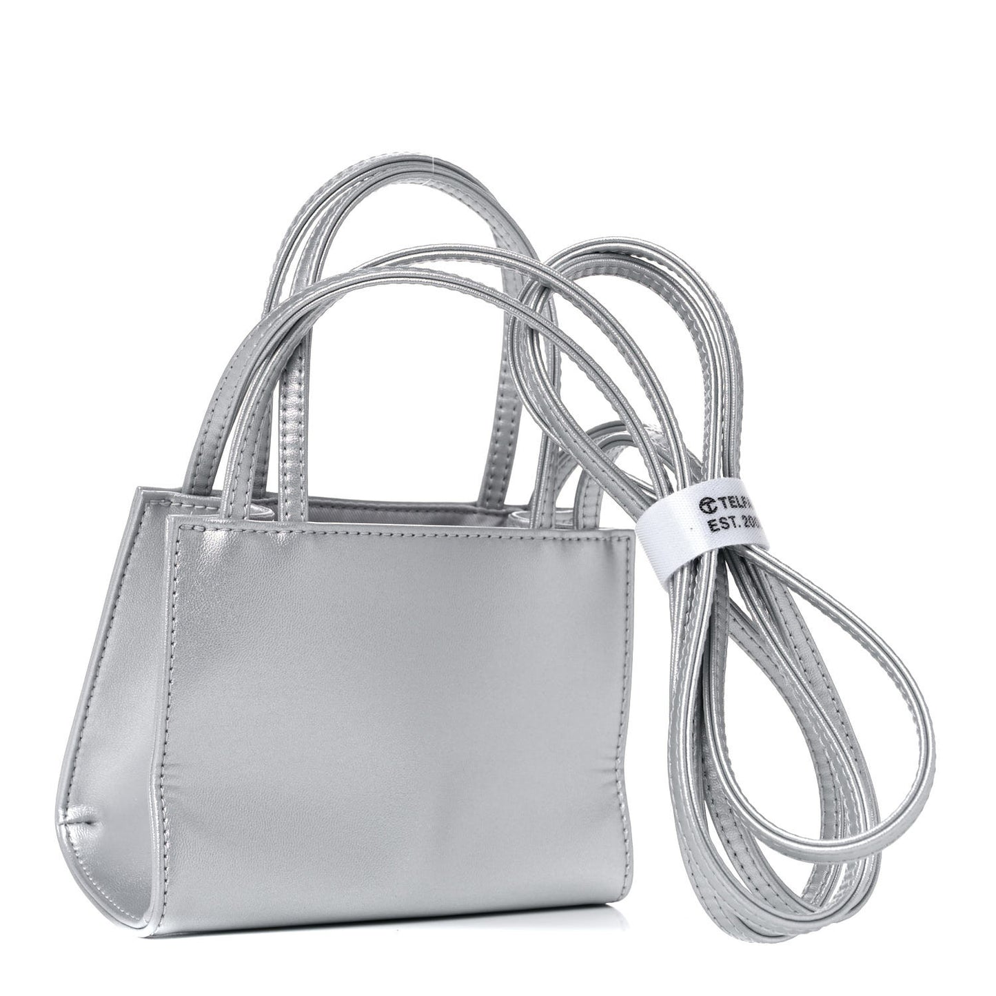Metallic Vegan Leather Small Shopping Bag Silver