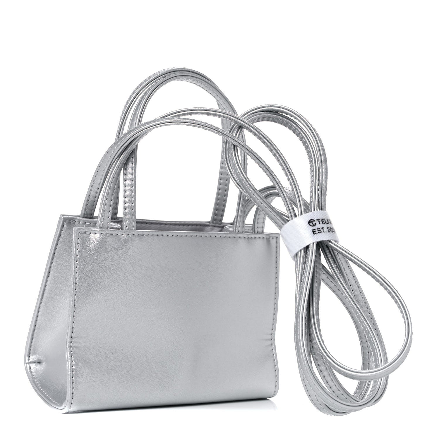 Telfar Metallic Vegan Leather Small Shopping Bag Silver 3 of 8
