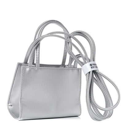 Telfar Metallic Vegan Leather Small Shopping Bag Silver 3 of 8