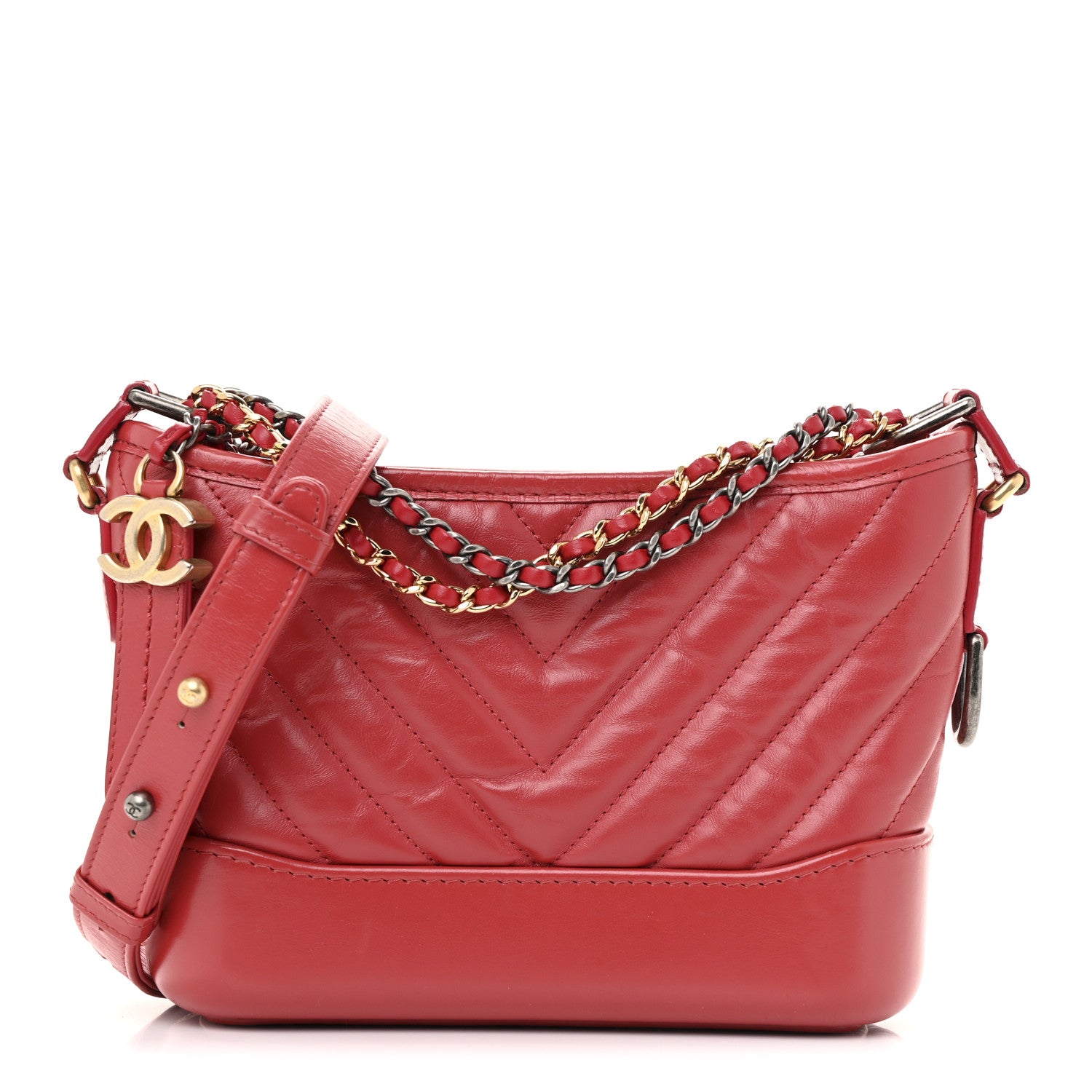 Chanel Aged Calfskin Chevron Quilted Small Gabrielle Hobo Red 1 of 12