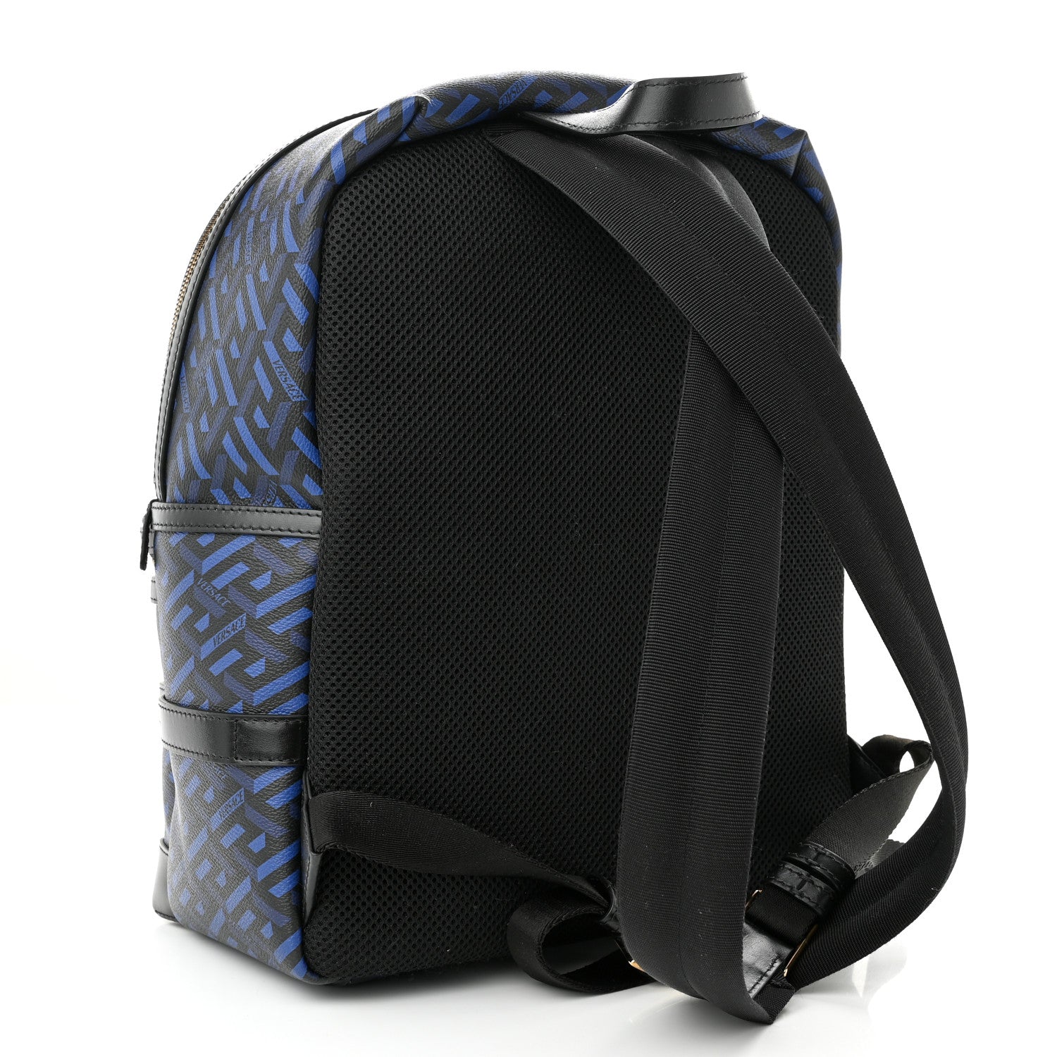 Versace Coated Canvas Calfskin La Greca Signature Backpack Black Blue 3 of 9