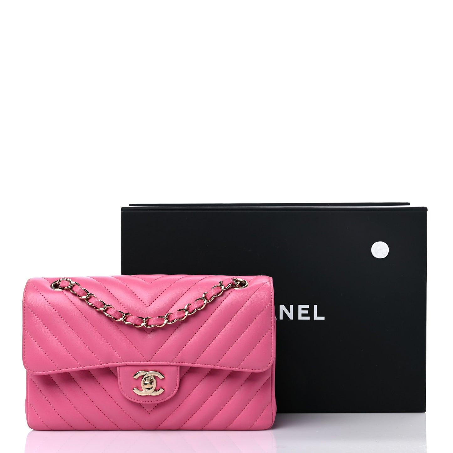 Lambskin Chevron Quilted Small Double Flap Pink