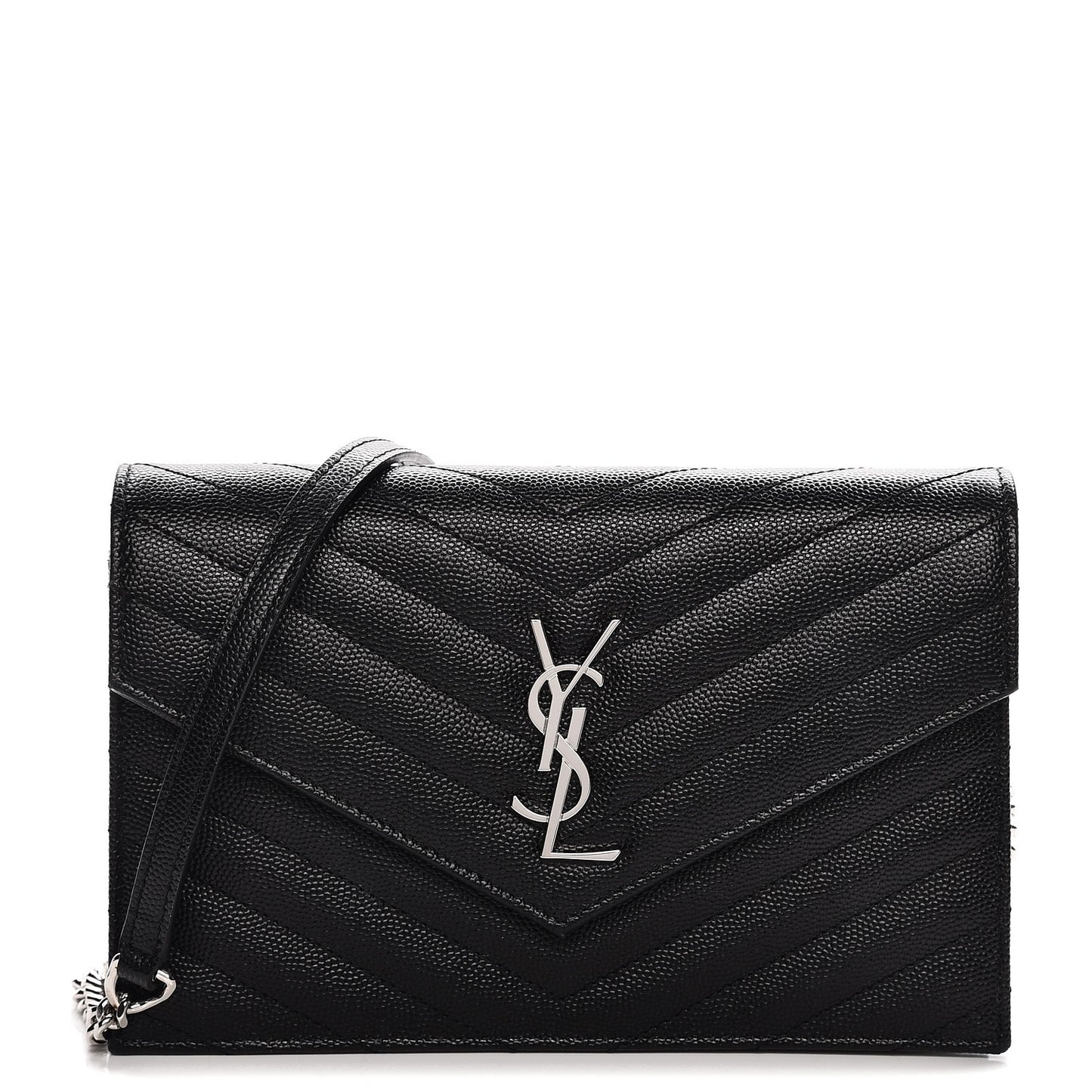 Grain De Poudre Matelasse Chevron Monogram Envelope Chain Wallet Black