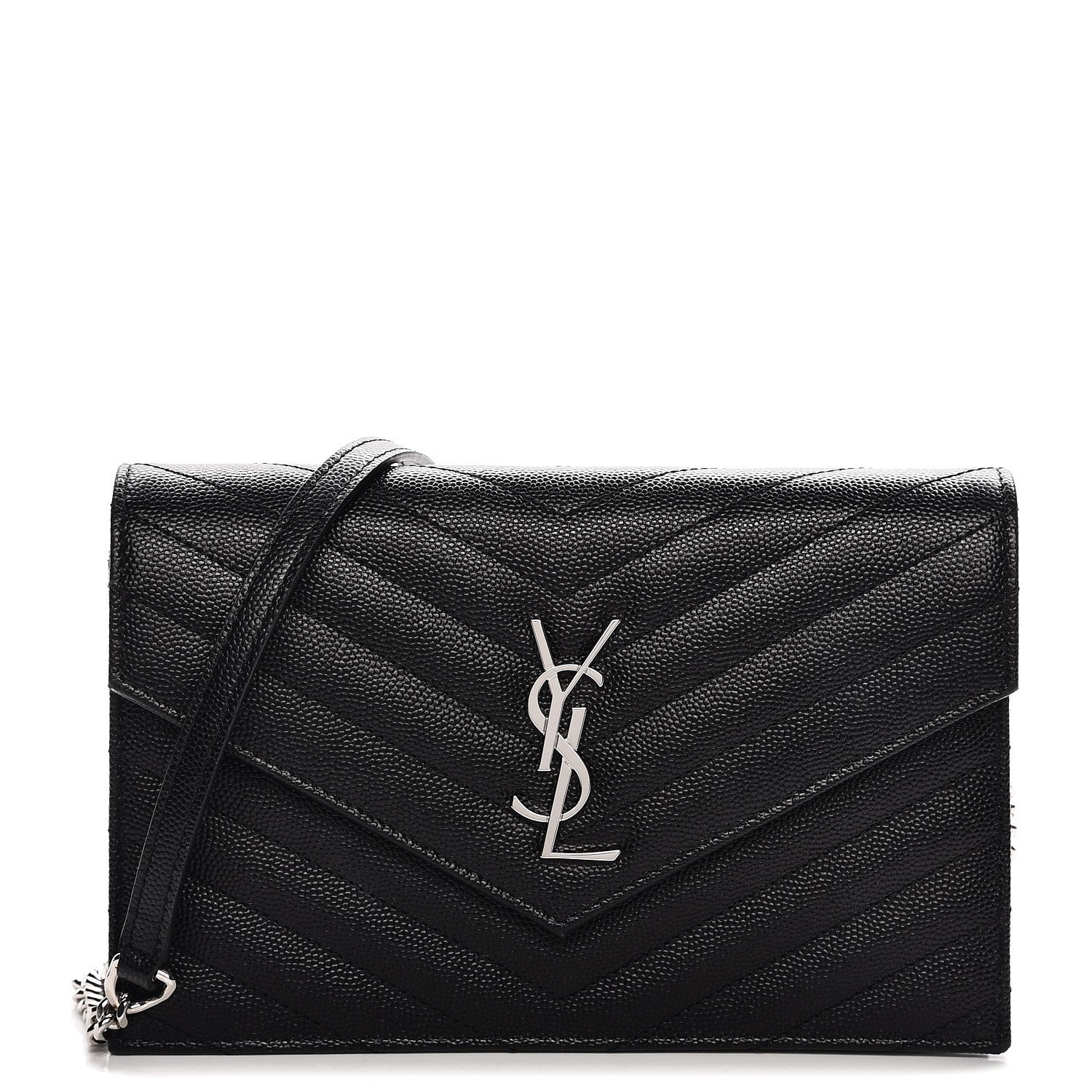 Saint Laurent Grain De Poudre Matelasse Chevron Monogram Envelope Chain Wallet Black 1 of 10