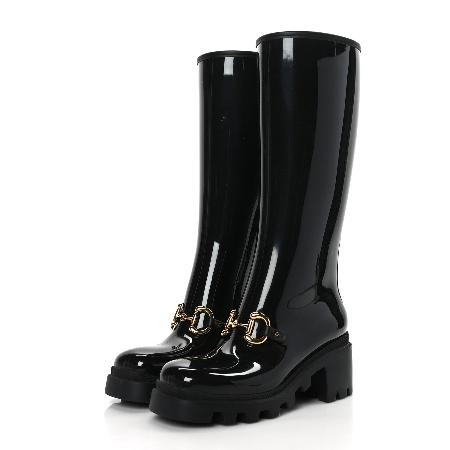 Gucci Rubber Horsebit Knee High Boots 36 Black 3 of 7