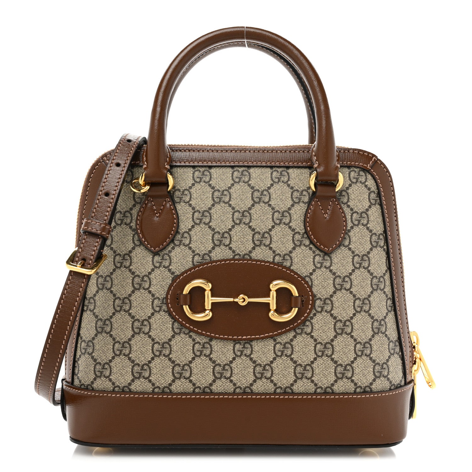 Gucci GG Supreme Monogram Azalea Calfskin Small Horsebit 1955 Top Handle Bag Beige Ebony Brown Sugar 1 of 12