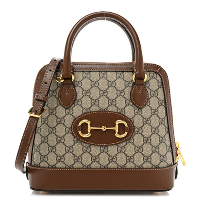 Gucci GG Supreme Monogram Azalea Calfskin Small Horsebit 1955 Top Handle Bag Beige Ebony Brown Sugar 1 of 12
