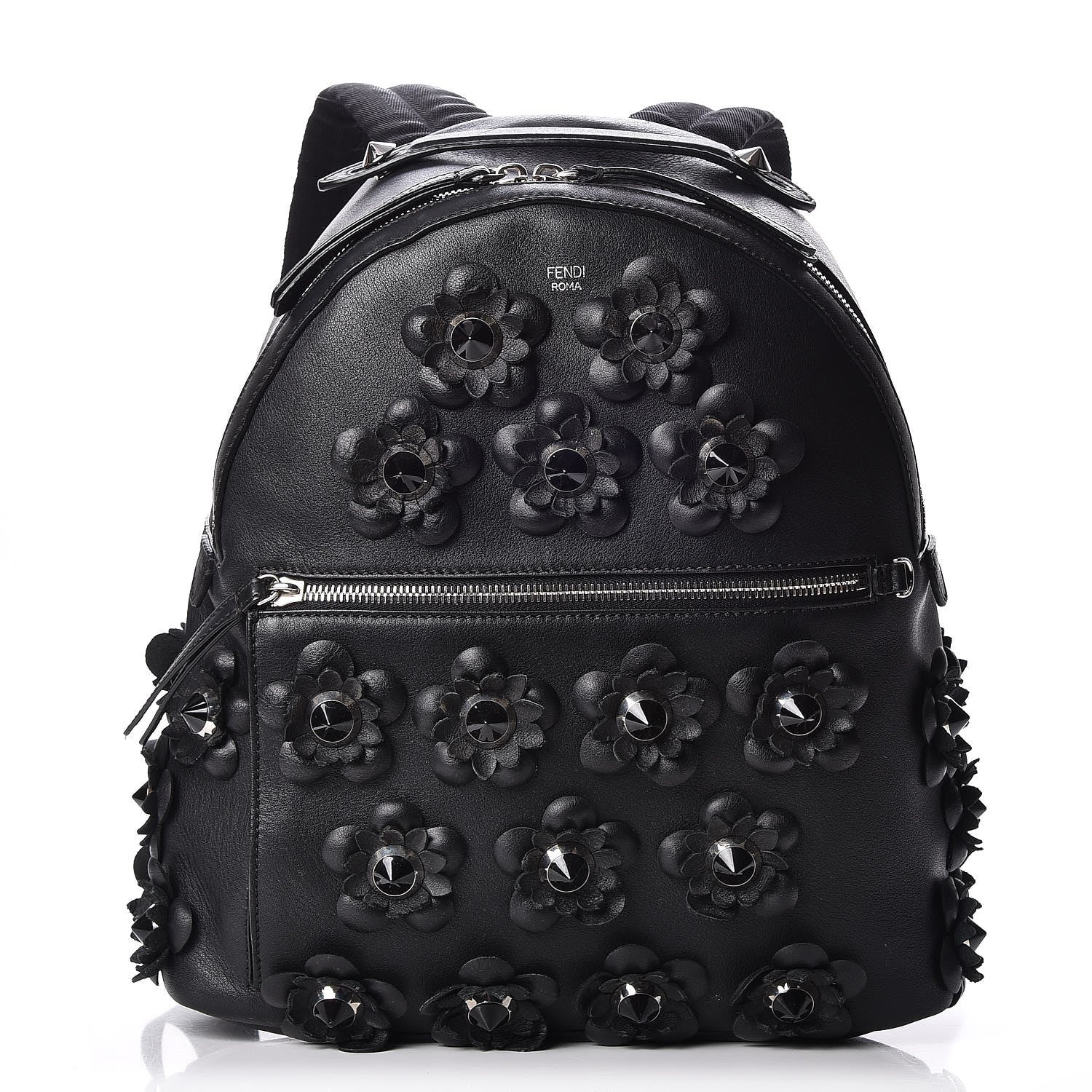 Fendi Vitello Dolce All Over Flowerland Large Backpack Black 1 of 7