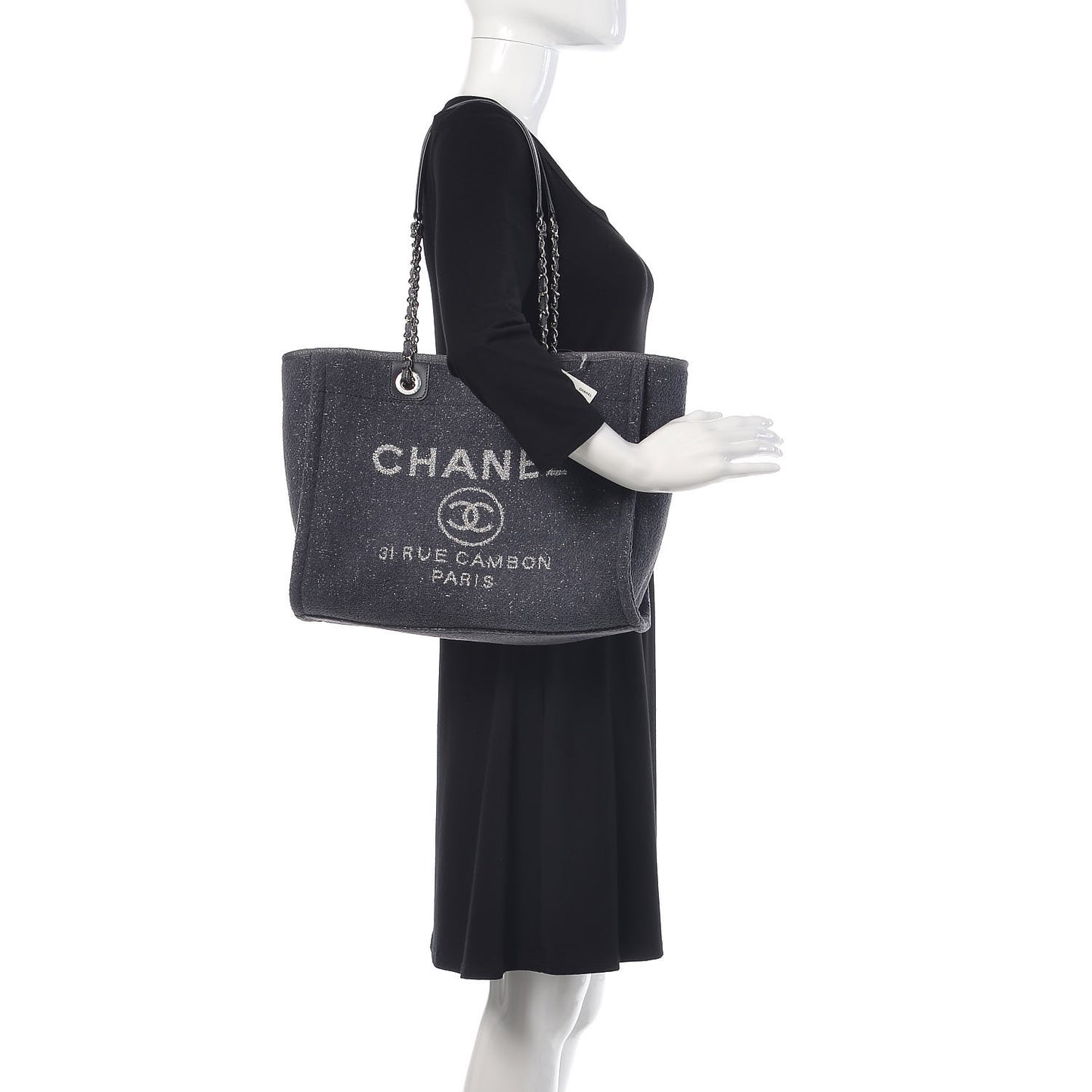 Lurex Boucle Small Deauville Tote Light Grey