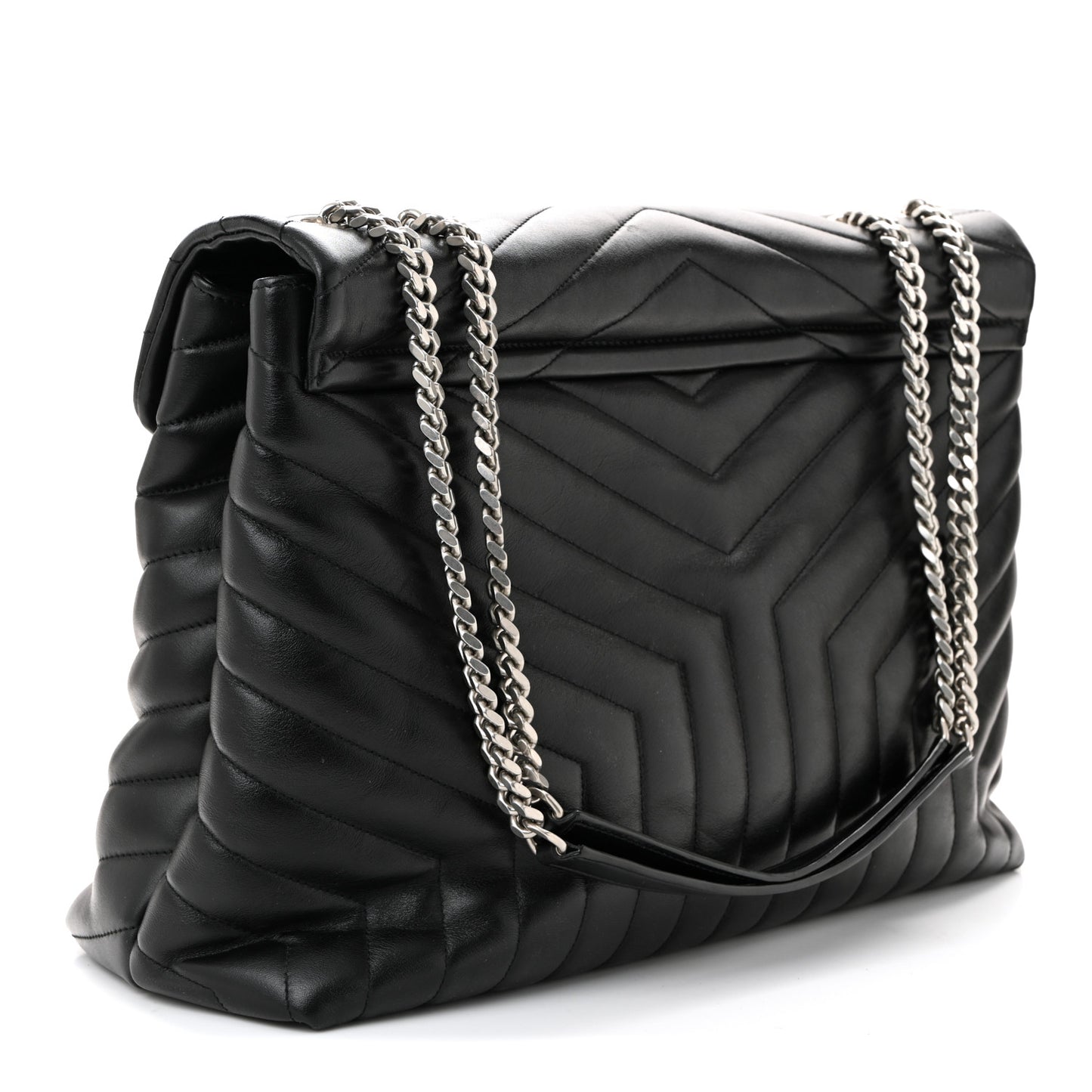 Calfskin Y Quilted Monogram Large Loulou Chain Satchel Black
