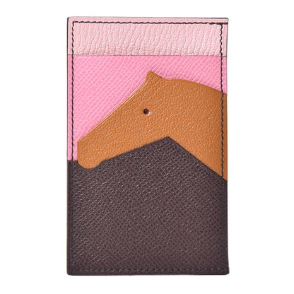 Hermes Epsom Chevre Mysore Les Petits Chevaux Card Holder Rouge Sellier Caramel Pink Rose Sakura 1 of 4