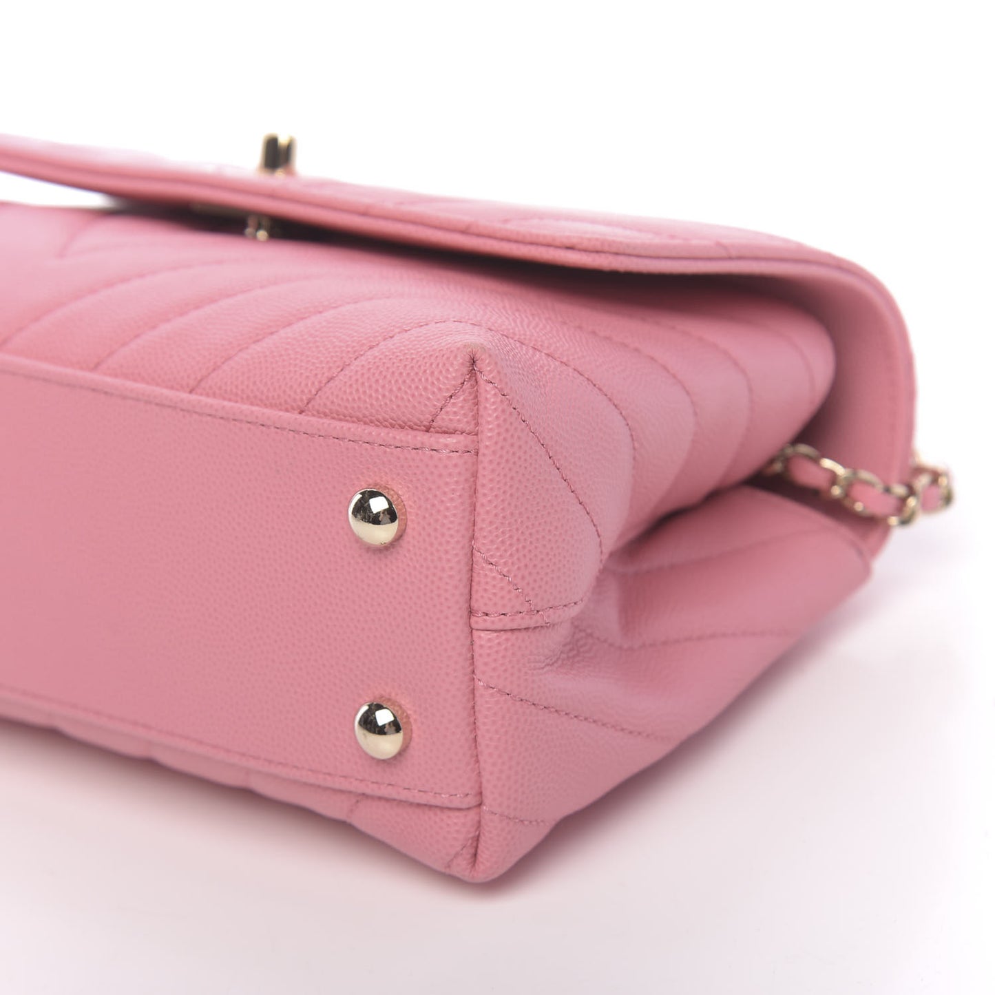 Caviar Chevron Quilted Mini Coco Handle Flap Pink