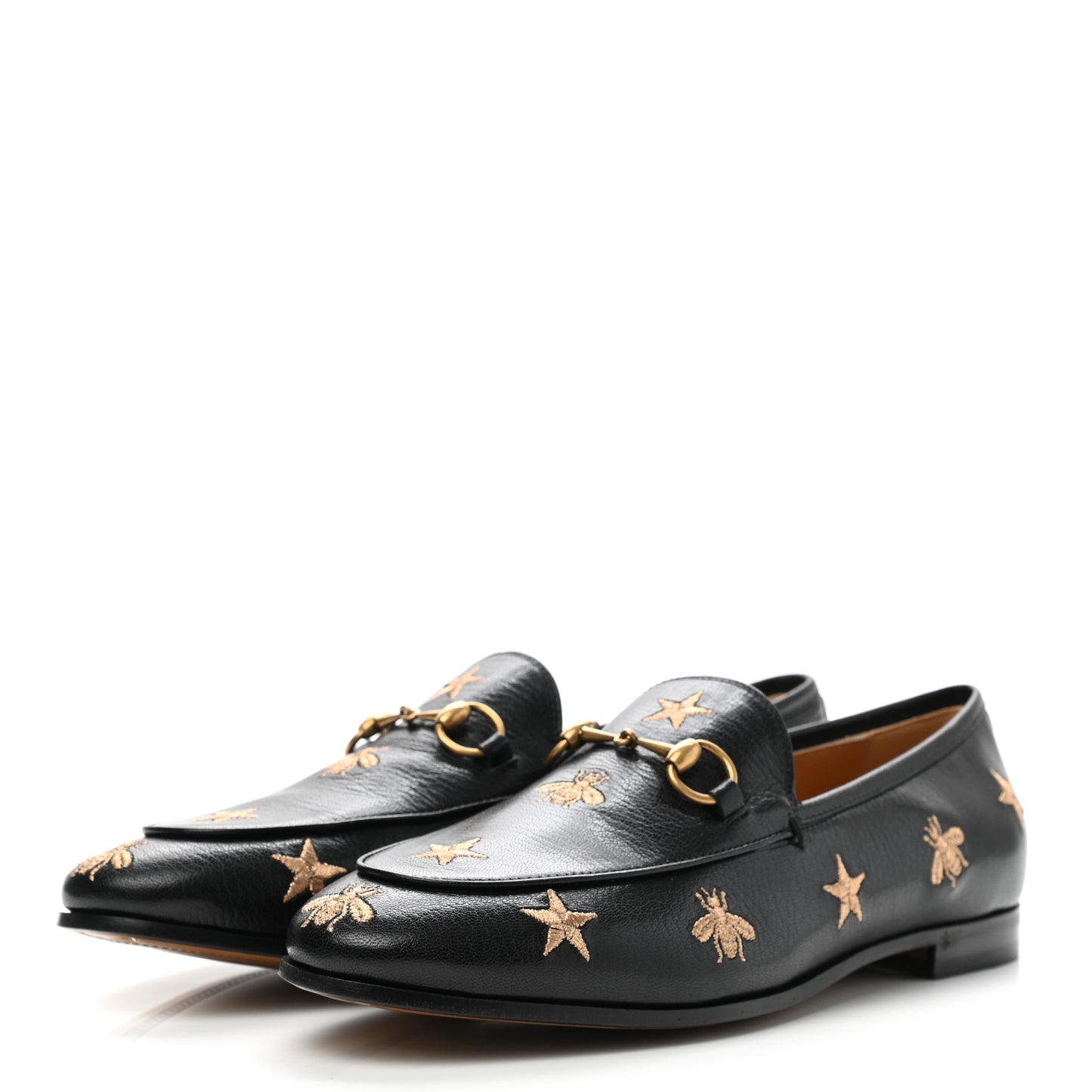 Goatskin Bee Star Embroidered Womens Jordaan Loafers 37 Black