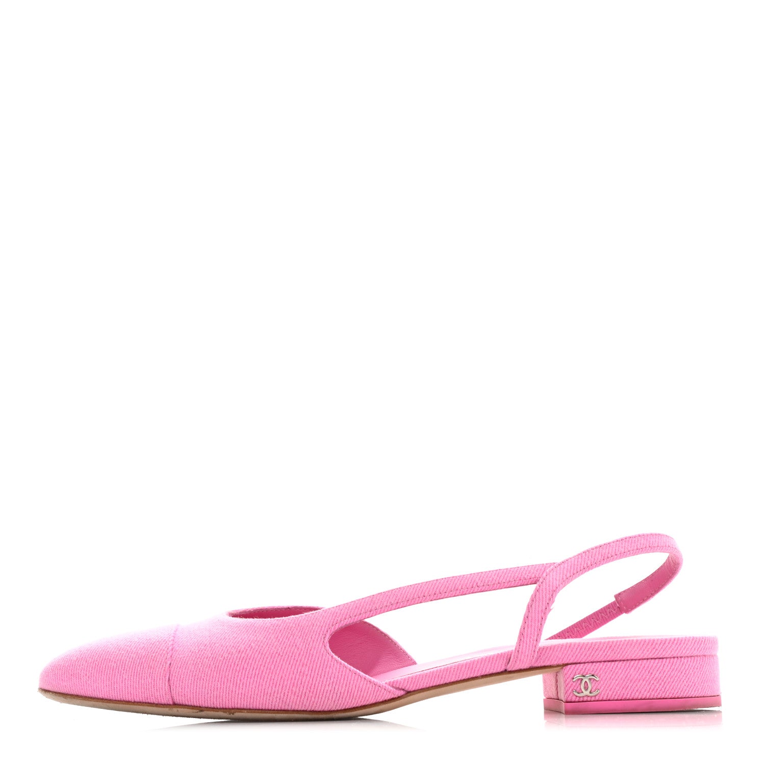 Chanel Denim Cap Toe CC Slingback Flat 38.5 Neon Pink 1 of 14