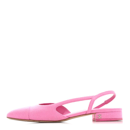 Chanel Denim Cap Toe CC Slingback Flat 38.5 Neon Pink 1 of 14