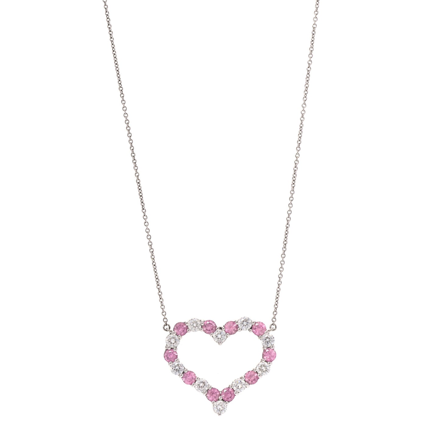Platinum Diamond Pink Sapphire Large Heart Pendant Necklace