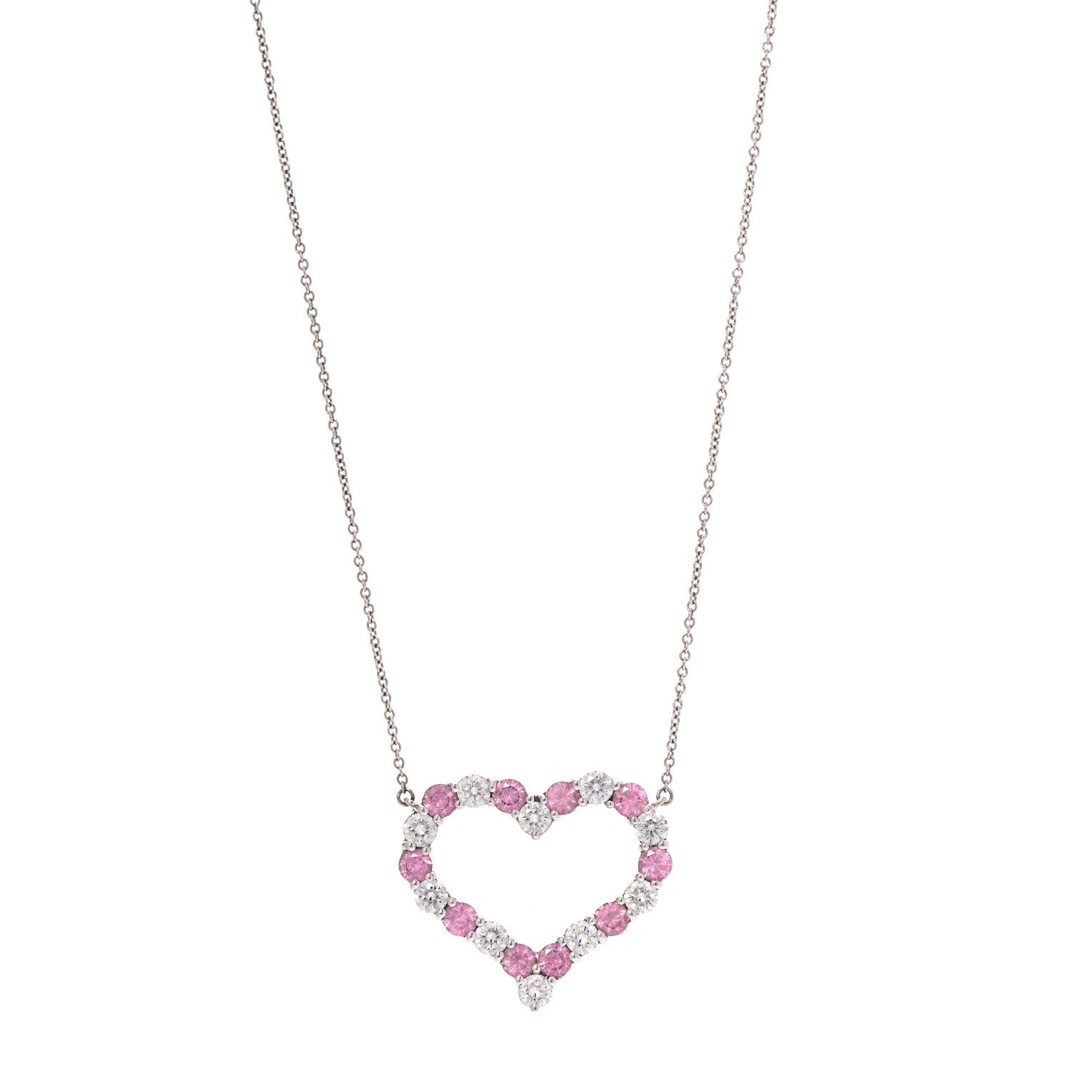 Tiffany Platinum Diamond Pink Sapphire Large Heart Pendant Necklace 1 of 6