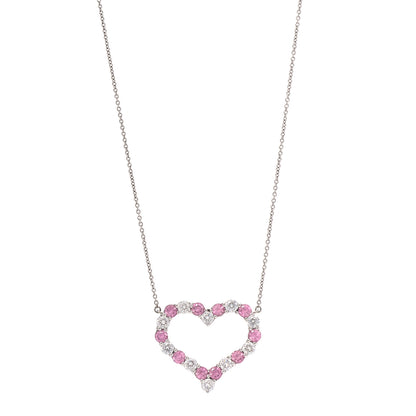 Tiffany Platinum Diamond Pink Sapphire Large Heart Pendant Necklace 1 of 6