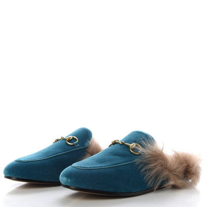 Gucci Velvet Fur Womens Princetown Slippers 36 Cyan 2 of 9