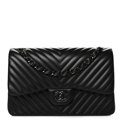 Chanel Lambskin Chevron Quilted Jumbo Double Flap So Black 1 of 11