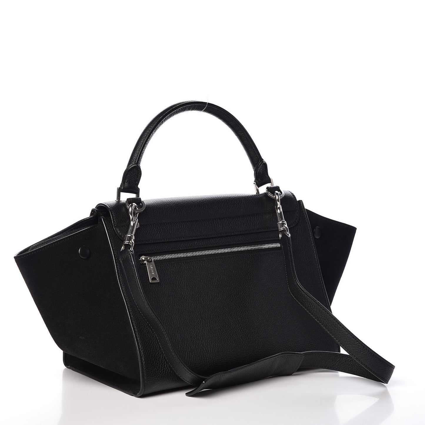 Drummed Calfskin Suede Small Trapeze Black