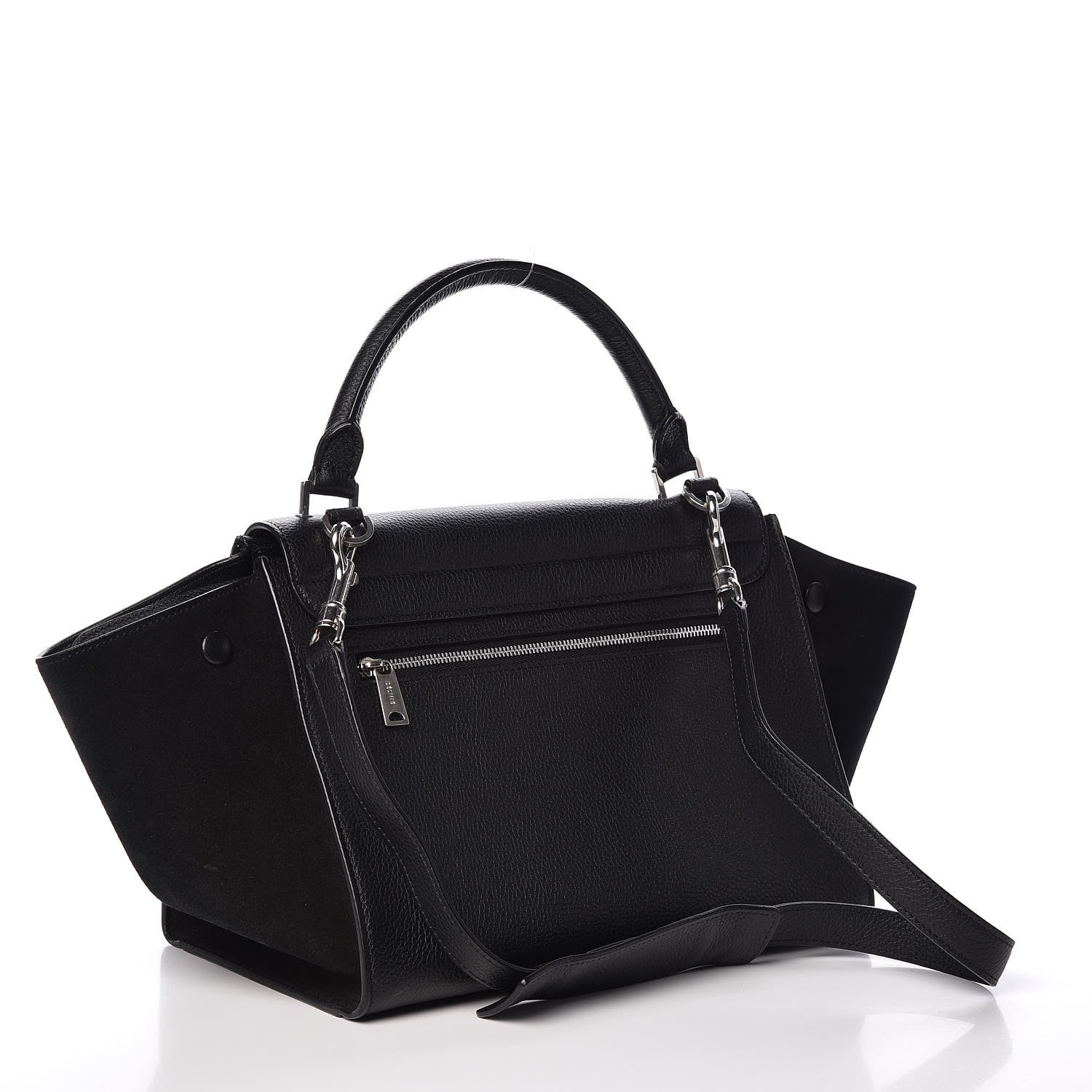 Celine Drummed Calfskin Suede Small Trapeze Black 3 of 8
